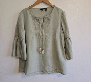 Ellen Tracy Light Green Blouse with Tassel Accents